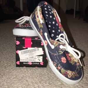 Girls Floral Boat Shoes (New with box)